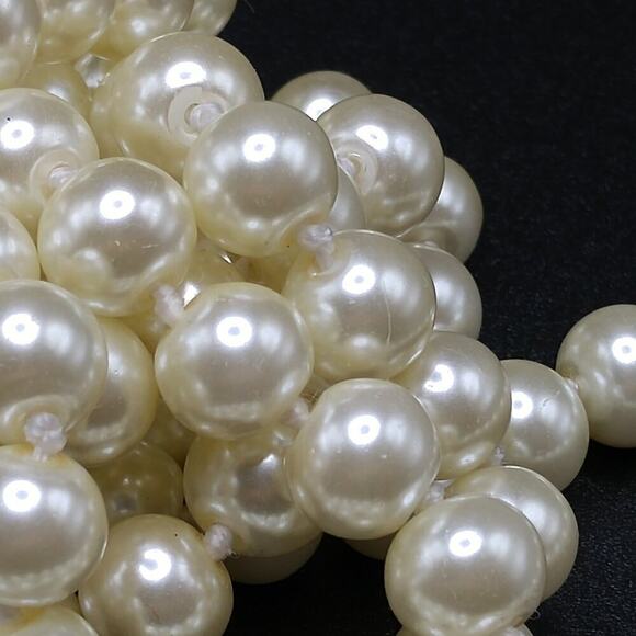 Vintage Glass Pearl Necklace, 54 In, Wedding Necklace, No Clasp, Hand Knotted - Picture 4 of 8
